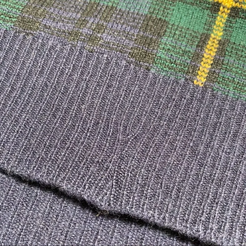Polo Ralph Lauren ~ Tartan Plaid Merino Wool & Suede Crewneck Sweater
